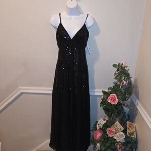 Vintage 90's/Y2K Marina Black Sequinned Chiffon Maxi Dress